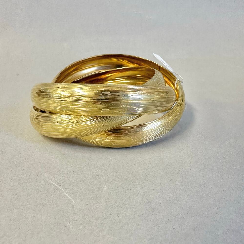 Vintage Textured Gold‎ Tone Triple Interlocking Statement Bangle Bracelet NWT